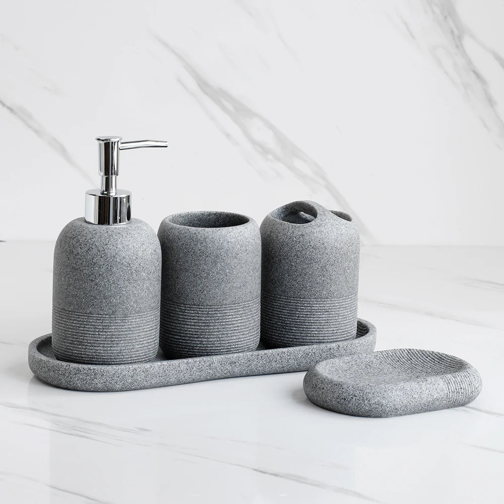 5-Piece Bathroom Accessories Set – Beige & Grey