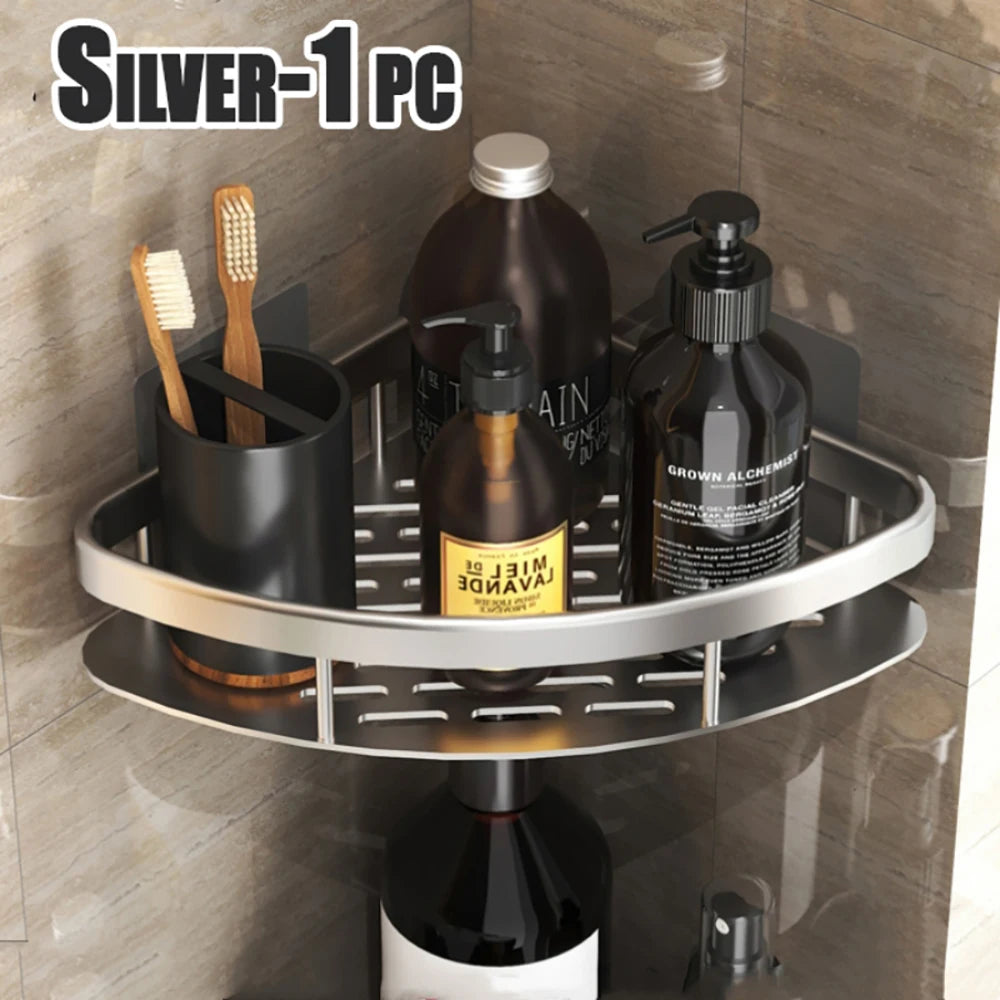 Wall-Mounted Corner Bathroom Shelf & Towel Rack
