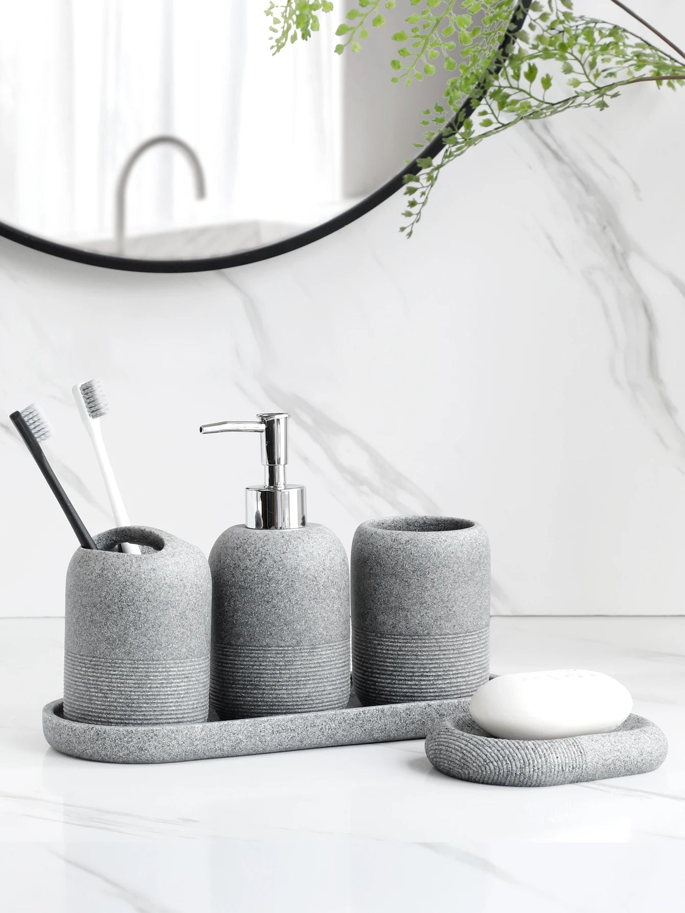 5-Piece Bathroom Accessories Set – Beige & Grey