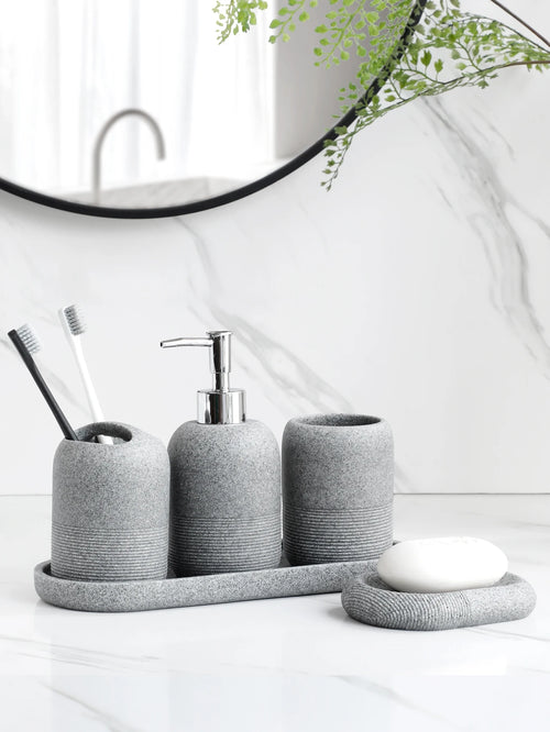 5-Piece Bathroom Accessories Set – Beige & Grey
