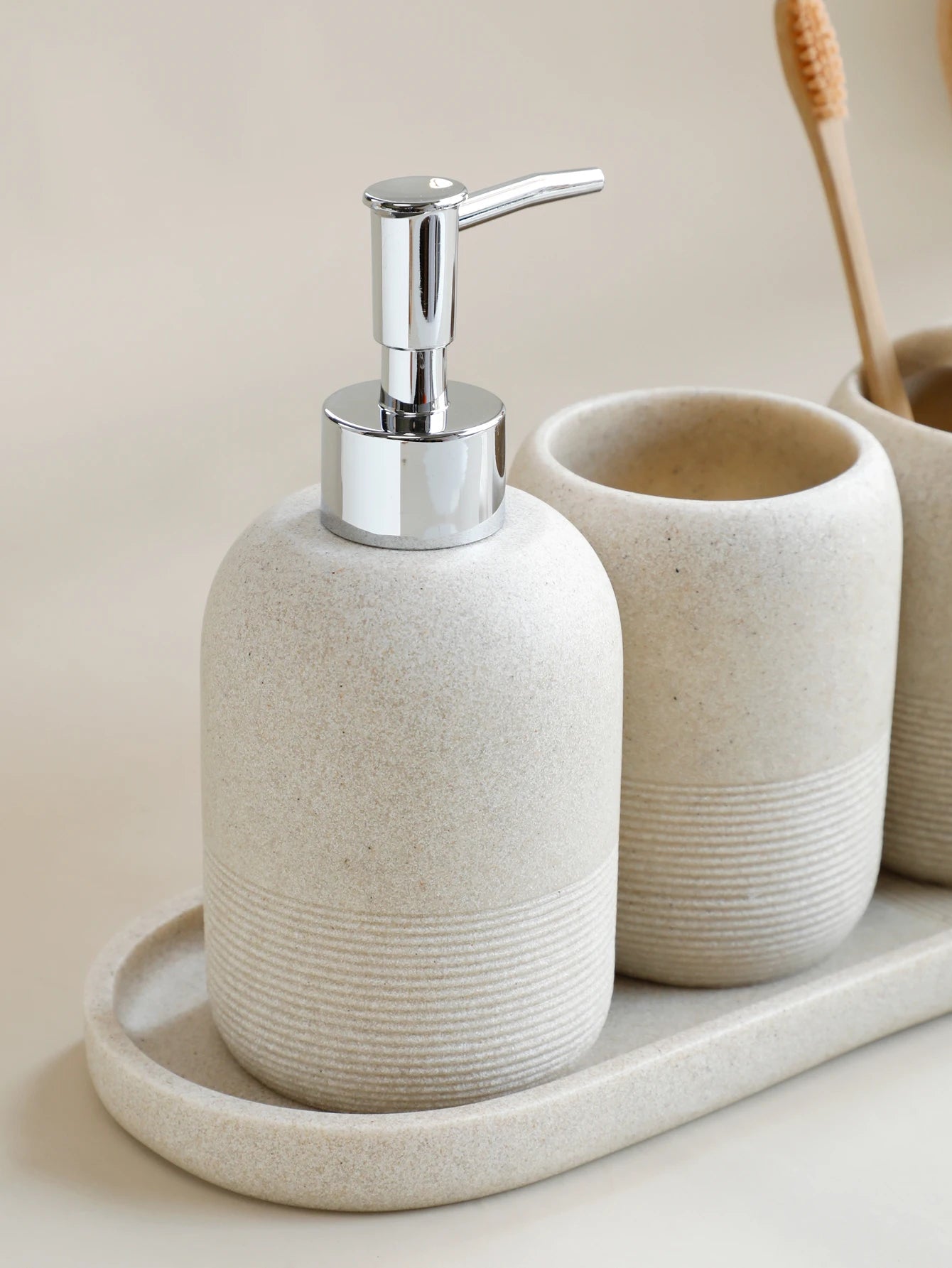 5-Piece Bathroom Accessories Set – Beige & Grey