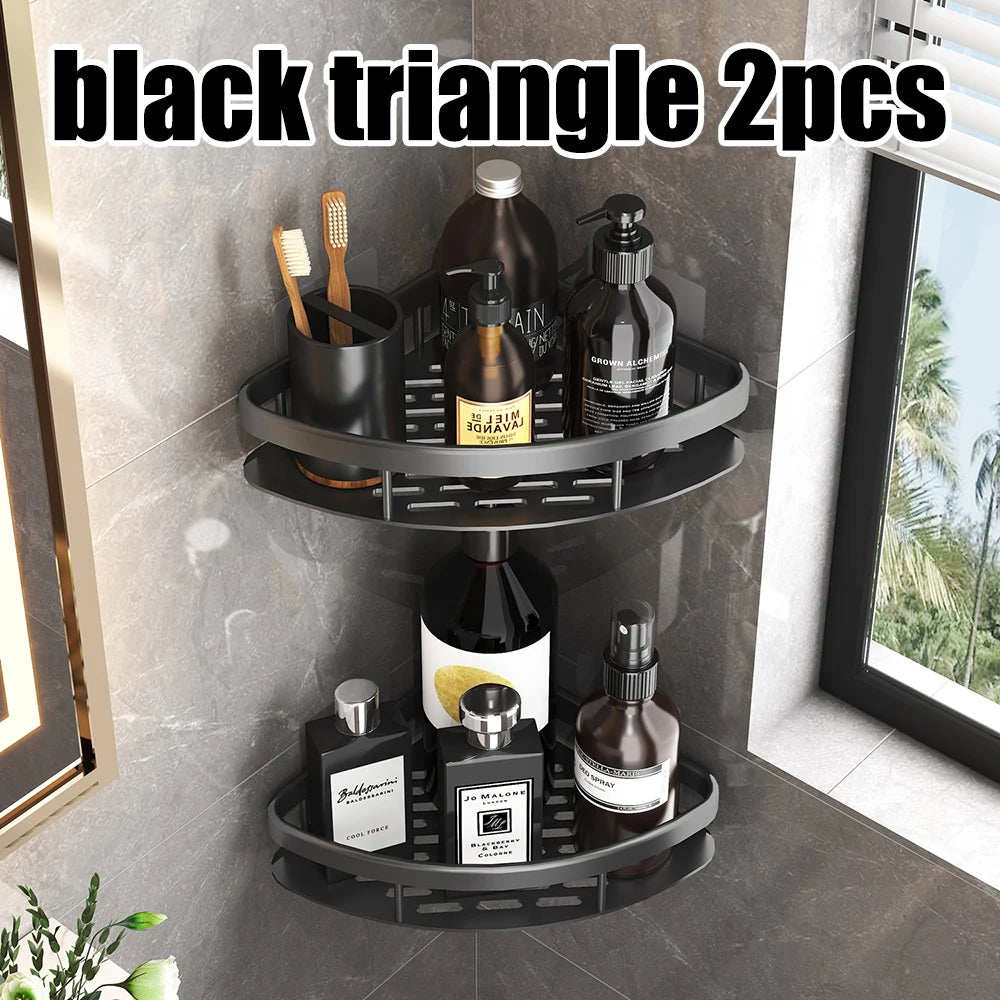 Wall-Mounted Corner Bathroom Shelf & Towel Rack