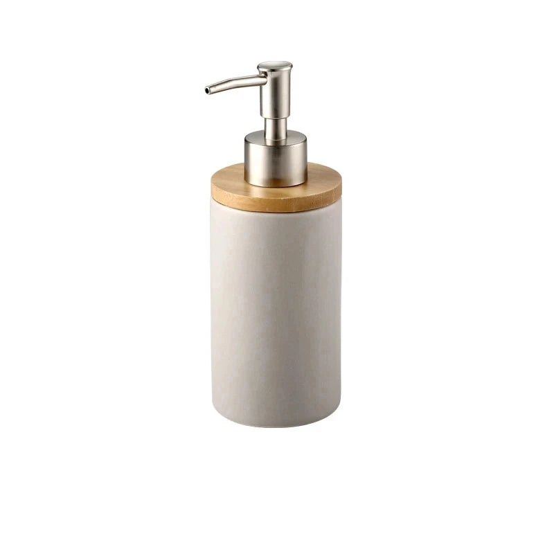 Ceramic Toothbrush Holder Set with Wood Base