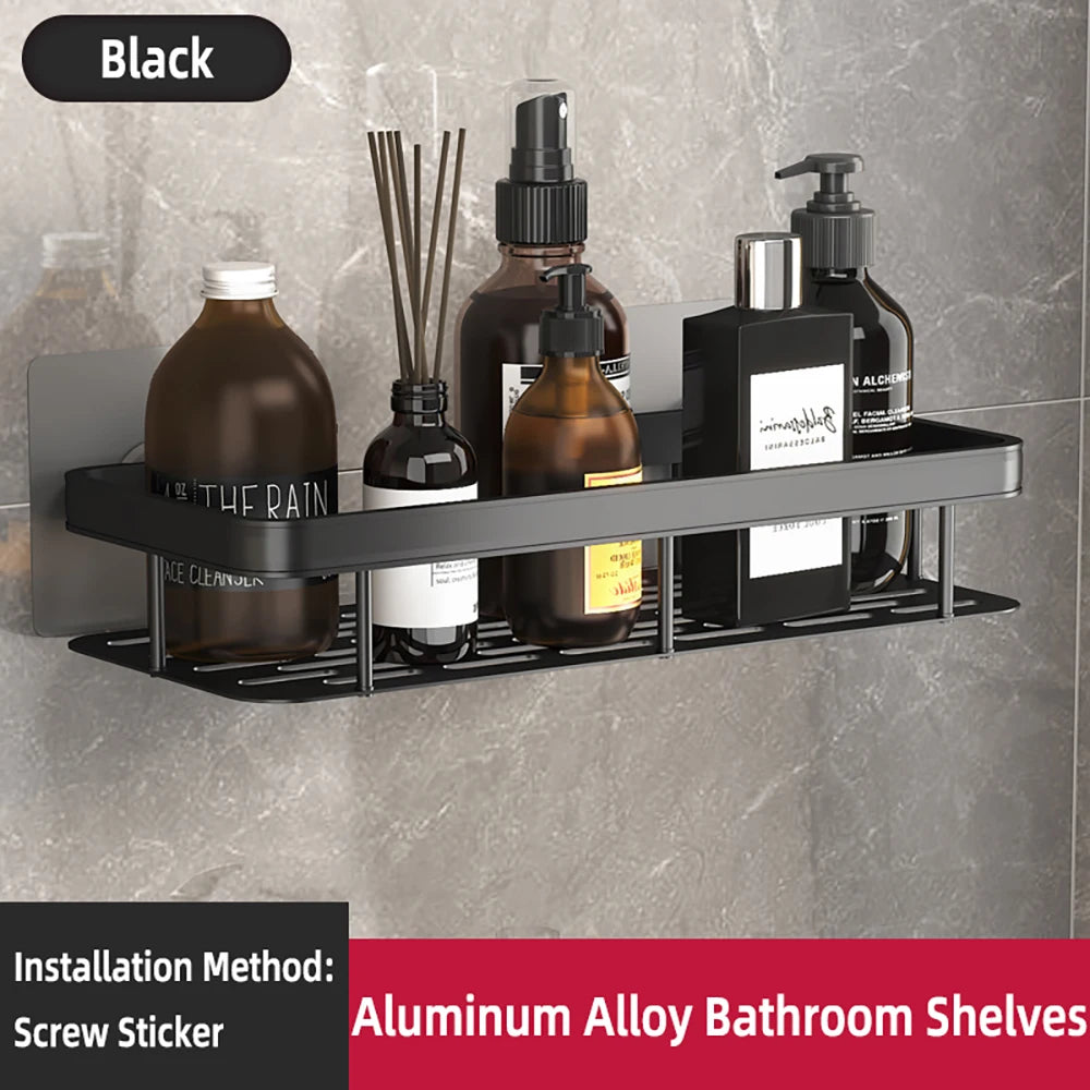 Wall-Mounted Corner Bathroom Shelf & Towel Rack