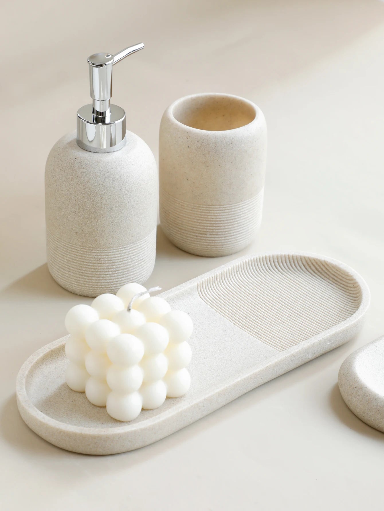 5-Piece Bathroom Accessories Set – Beige & Grey