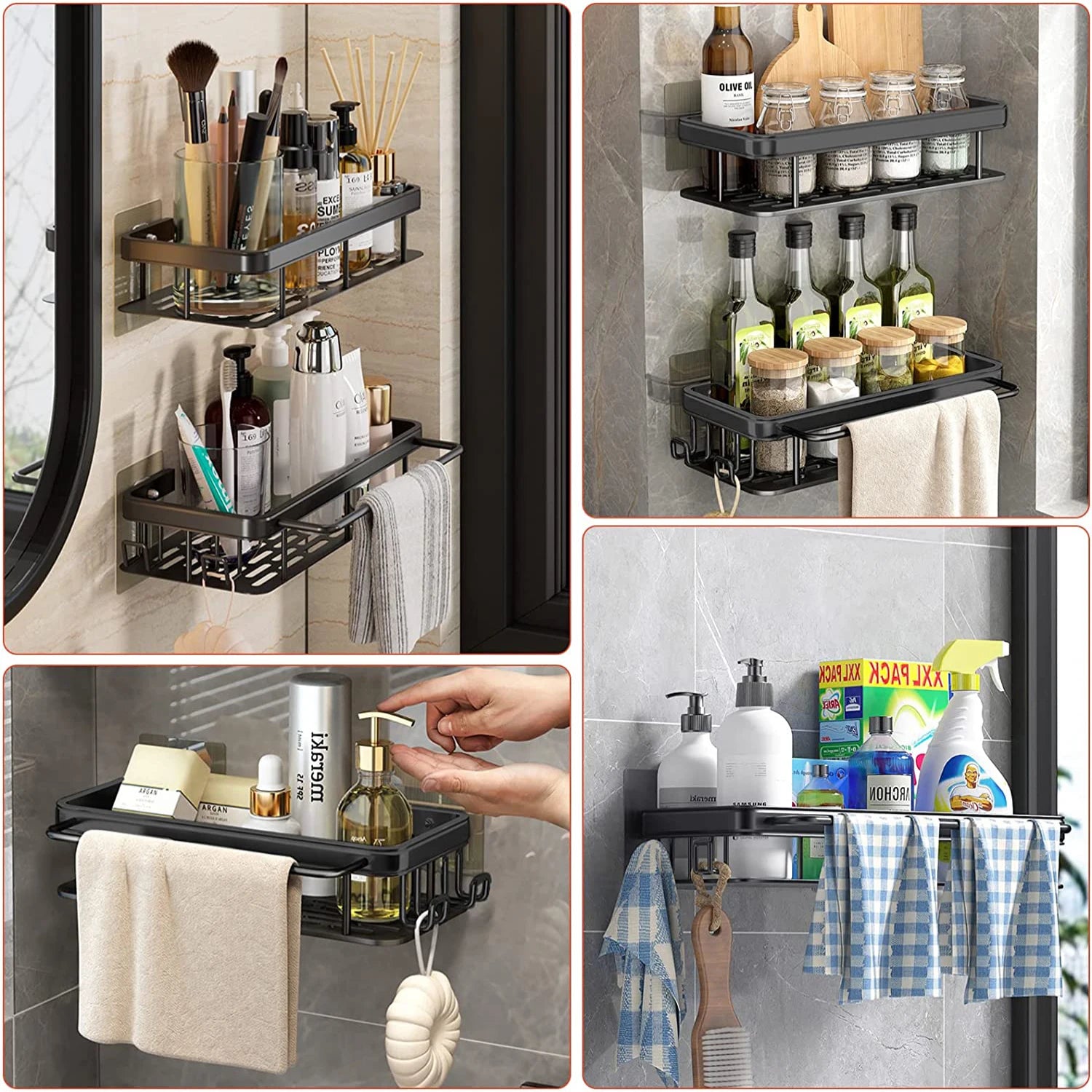 Wall-Mounted Corner Bathroom Shelf & Towel Rack