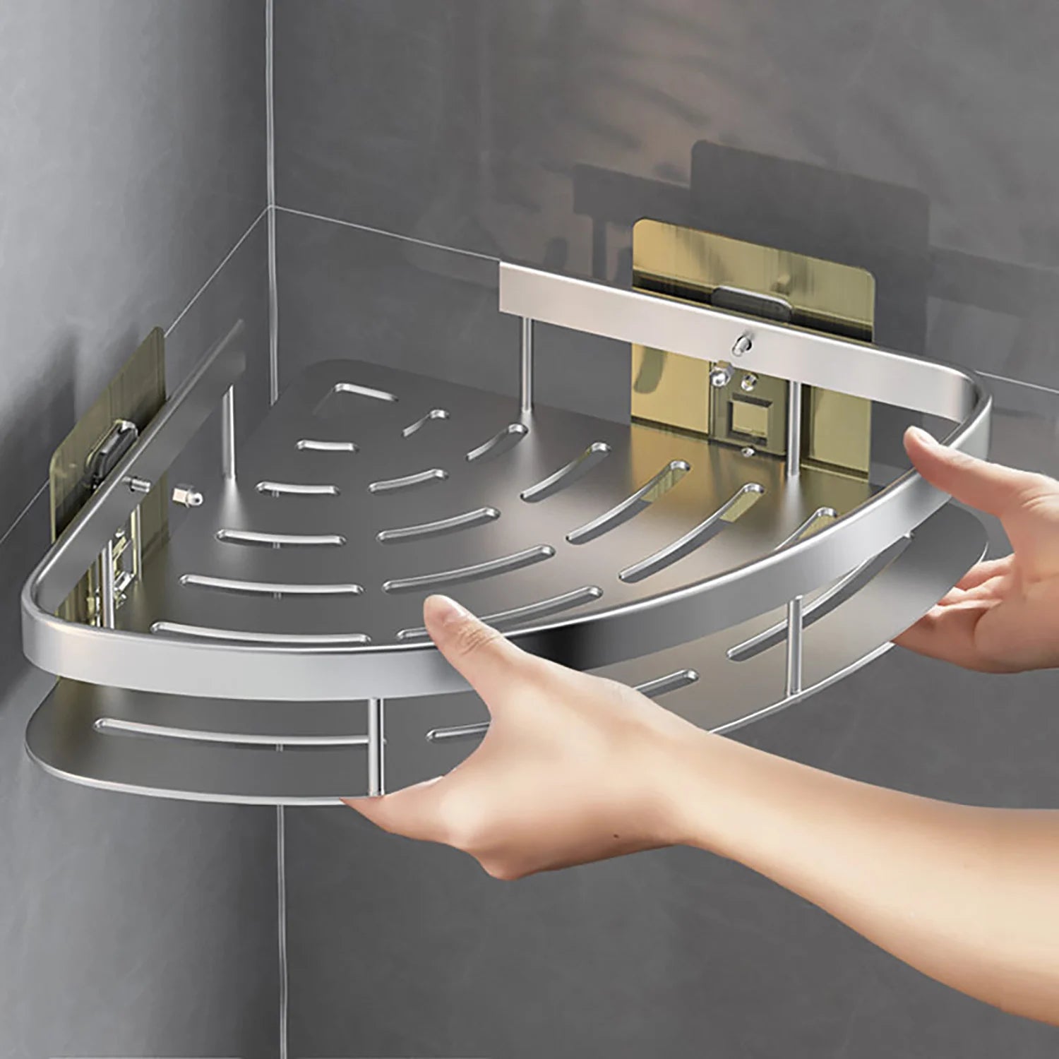 Wall-Mounted Corner Bathroom Shelf & Towel Rack