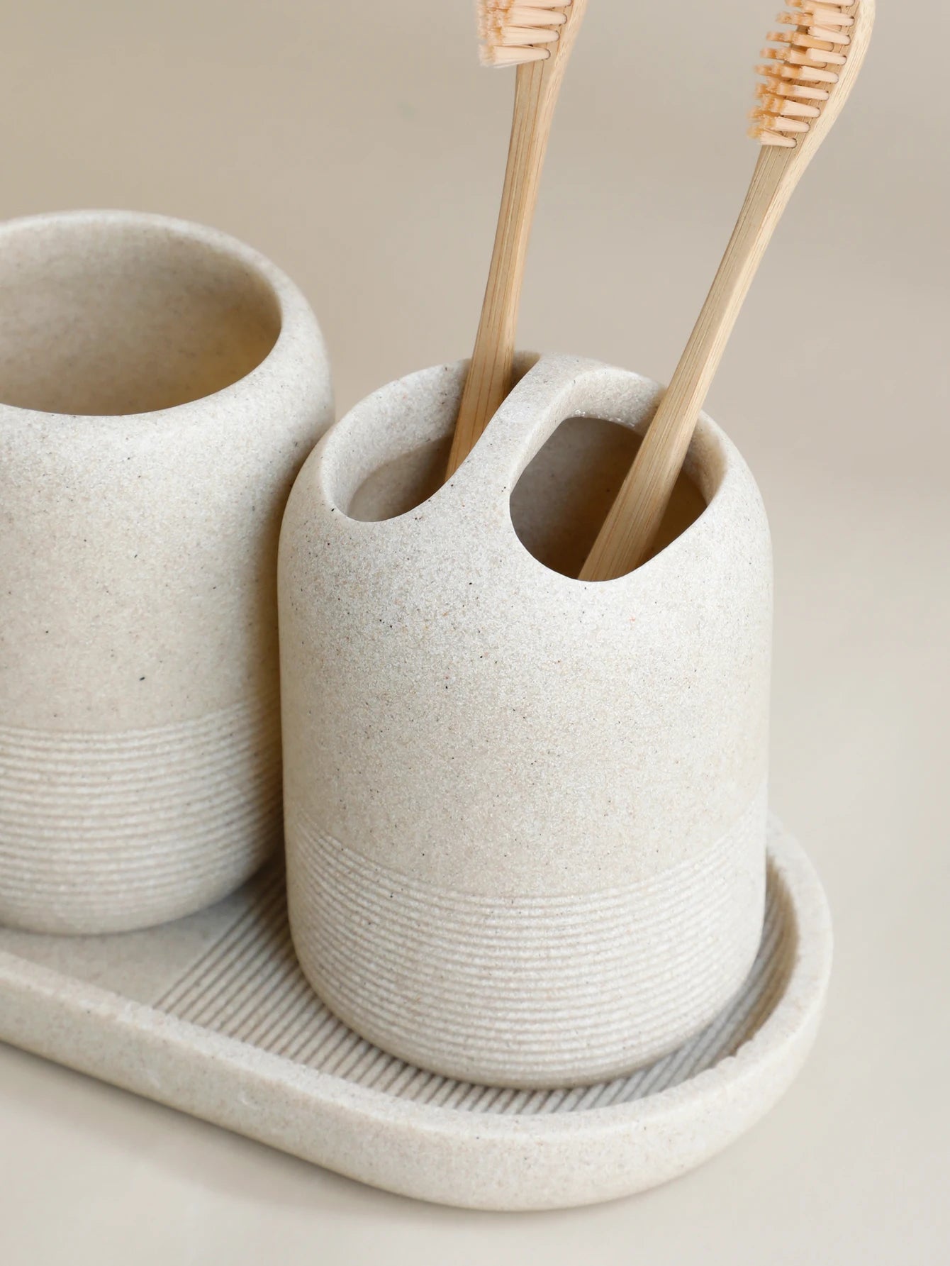 5-Piece Bathroom Accessories Set – Beige & Grey