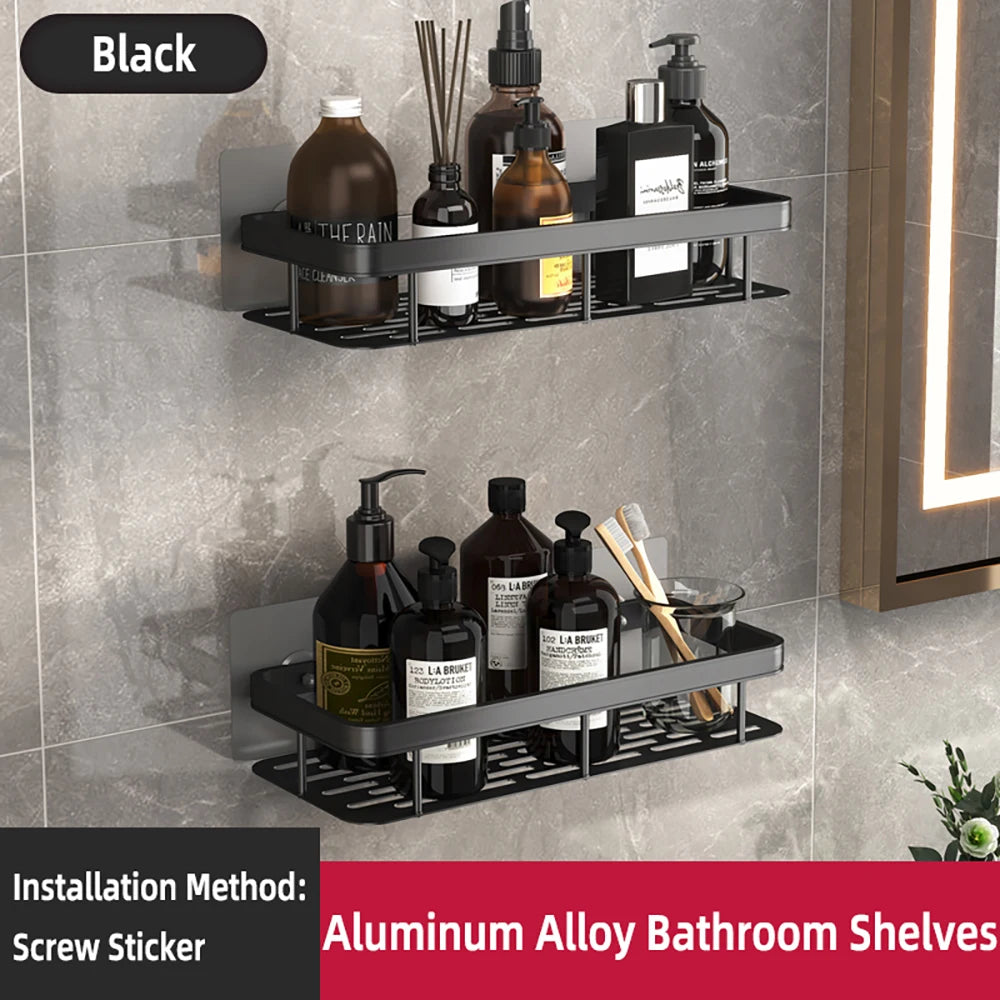 Wall-Mounted Corner Bathroom Shelf & Towel Rack