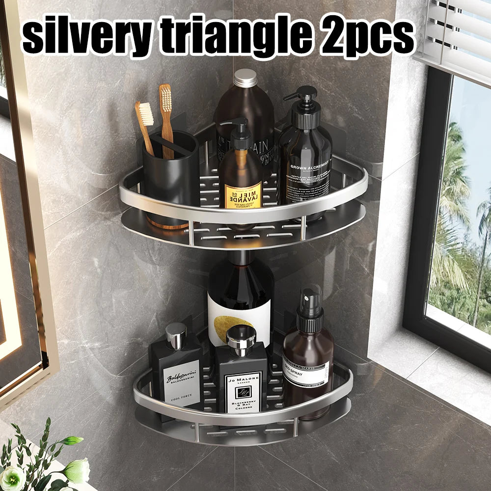 Wall-Mounted Corner Bathroom Shelf & Towel Rack