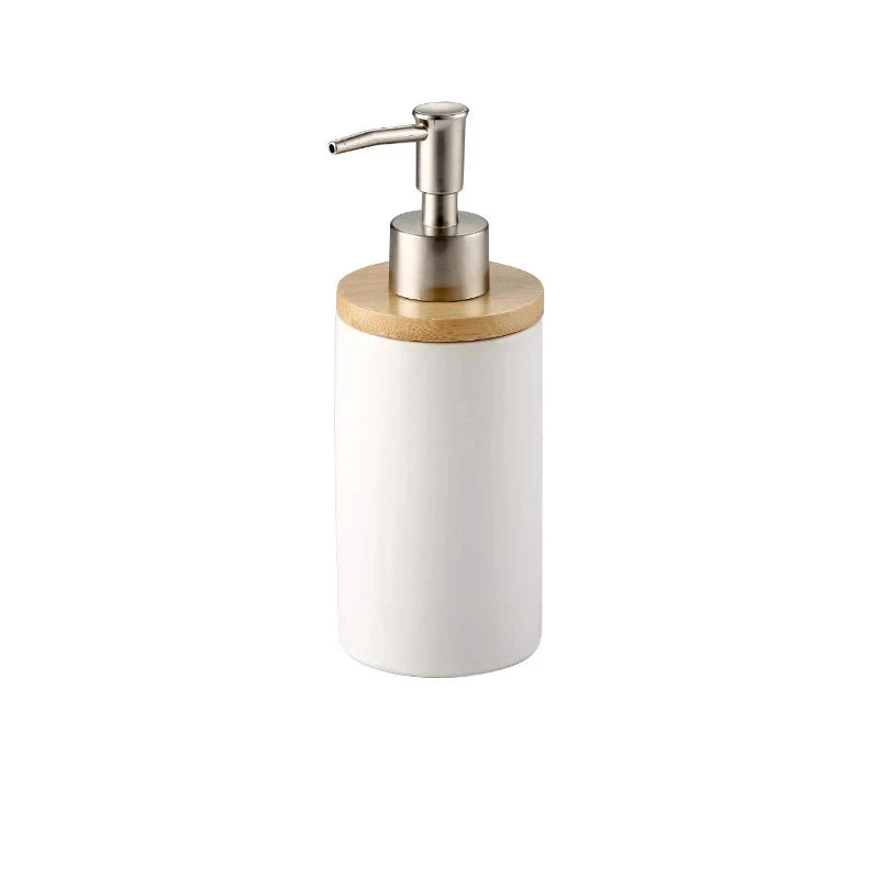 Ceramic Toothbrush Holder Set with Wood Base