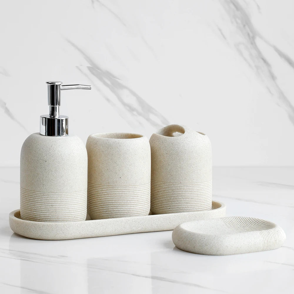 5-Piece Bathroom Accessories Set – Beige & Grey