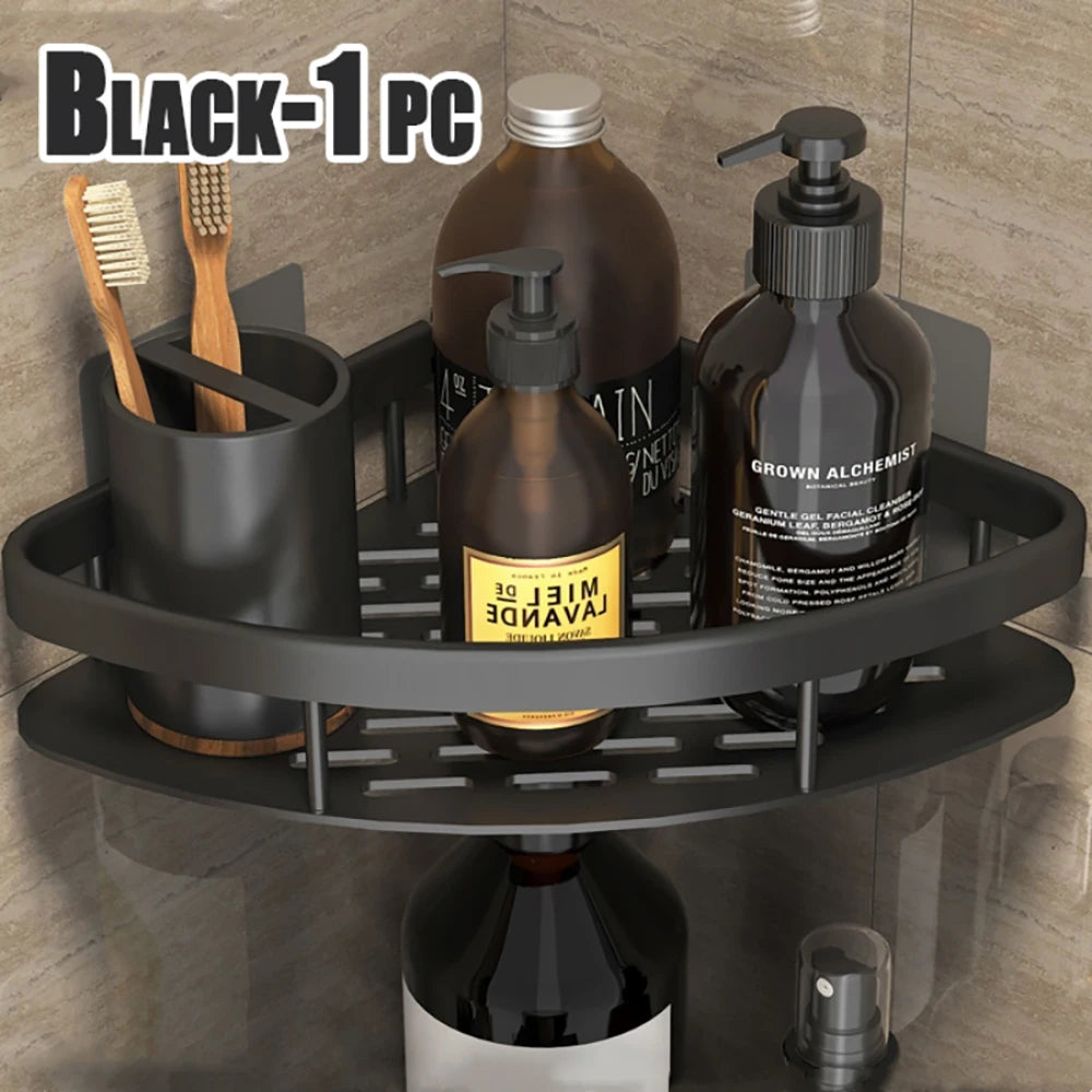 Wall-Mounted Corner Bathroom Shelf & Towel Rack