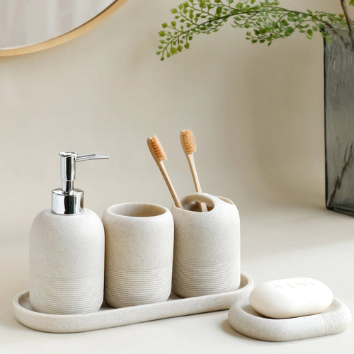 5-Piece Bathroom Accessories Set – Beige & Grey